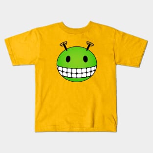 Green Alien Smiley Face Kids T-Shirt